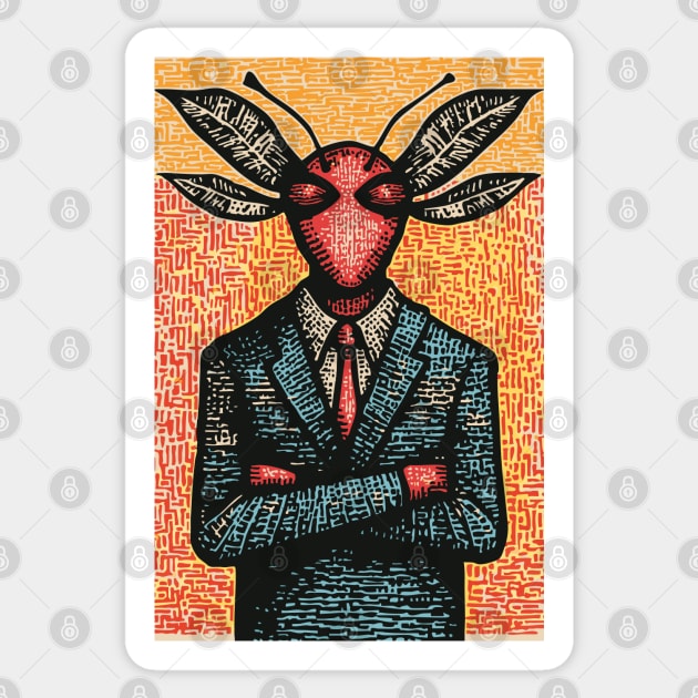 Surreal Dragonfly-Headed Executive in Business Attire Art Sticker by TuncGK